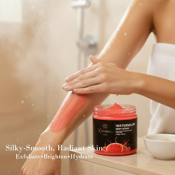Luminous Care Watermelon Body Scrub | Sea Salt + Walnut Shell Exfoliating 200g - Picture 2 of 10